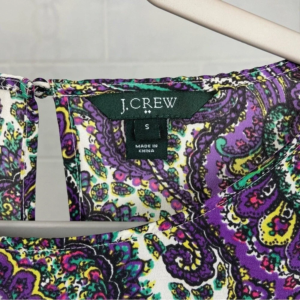 J. Crew‎ Women's Pullover Long Sleeve Blouse Puff Sleeves SMALL Purple Paisley